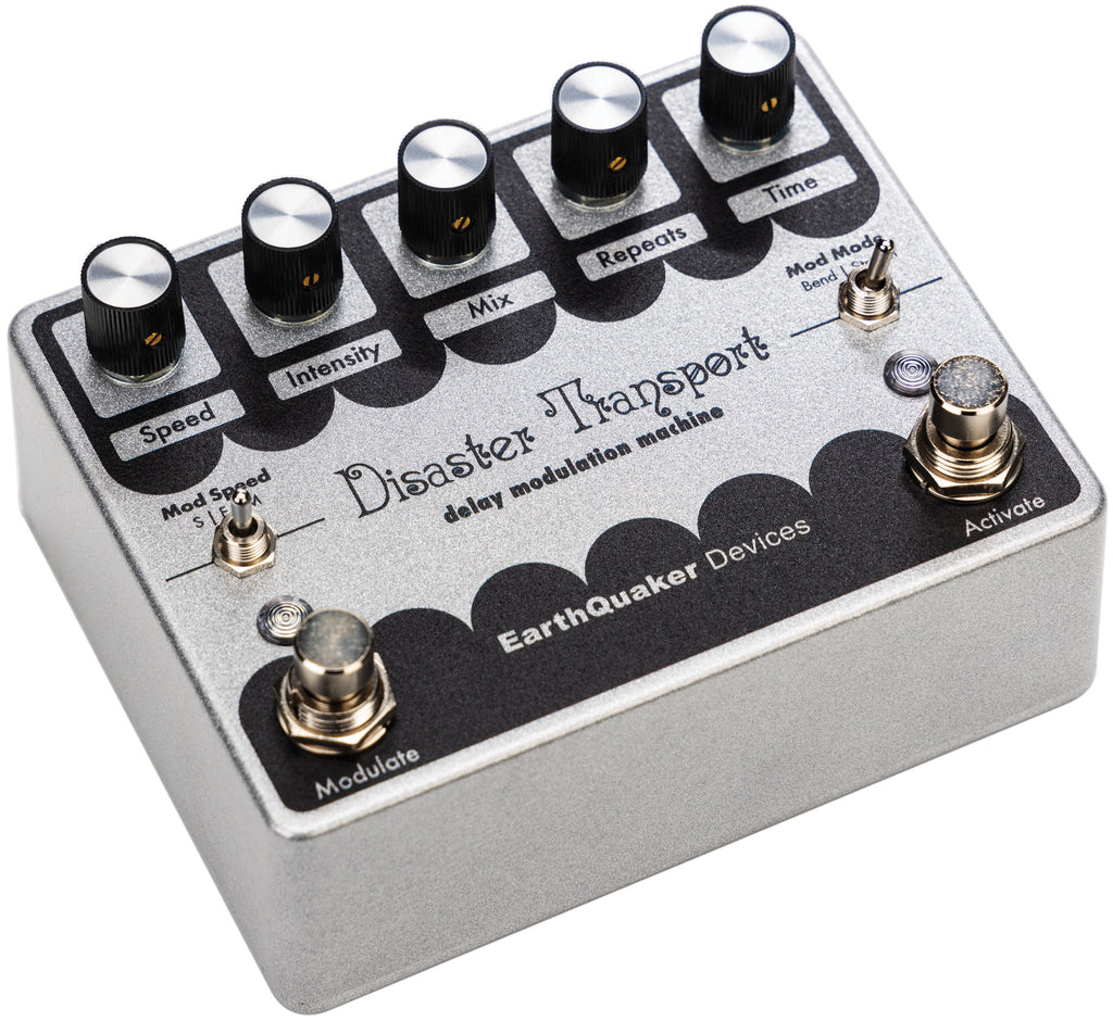 EarthQuaker Disaster Transport Reissue delay pedal — angled view