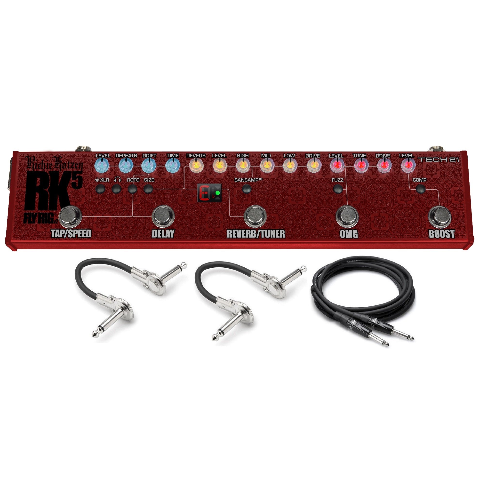Tech 21 RK5 V2 Richie Kotzen Fly Rig SansAmp pedal — red enclosure with included patch and guitar cables