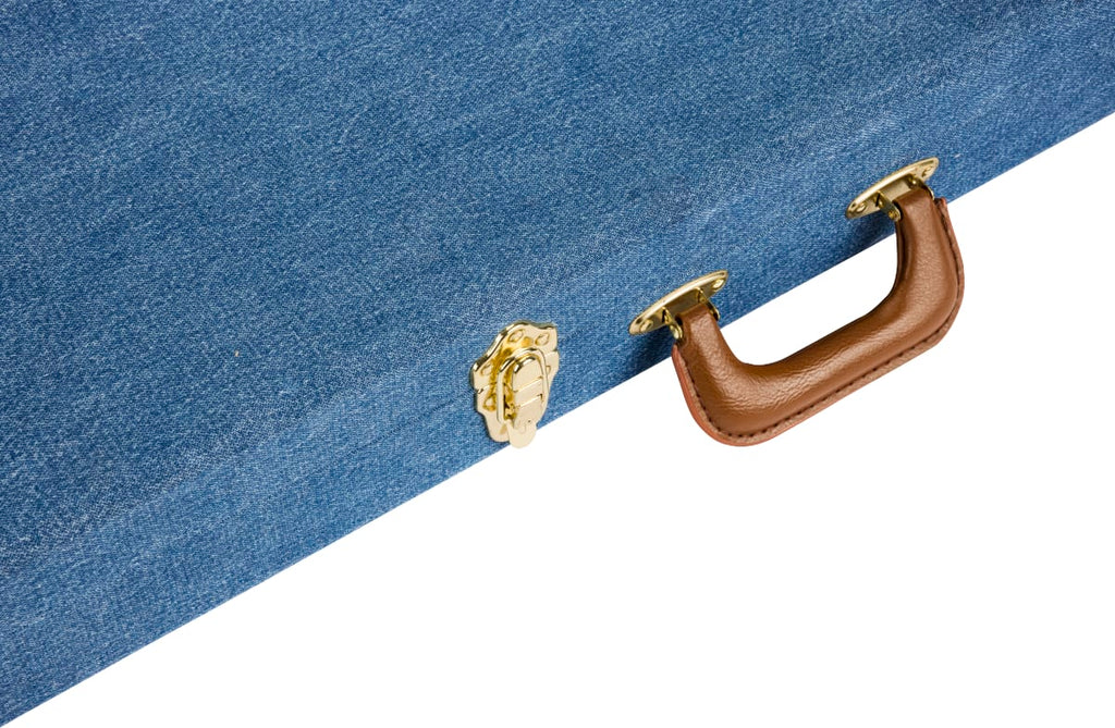 Fender x Wrangler denim guitar case — accessory compartment