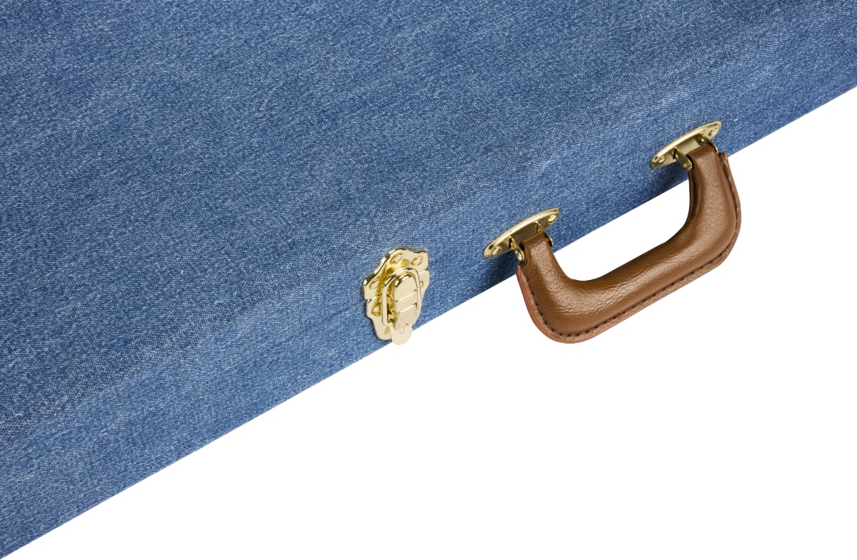 Fender x Wrangler denim guitar case — accessory compartment