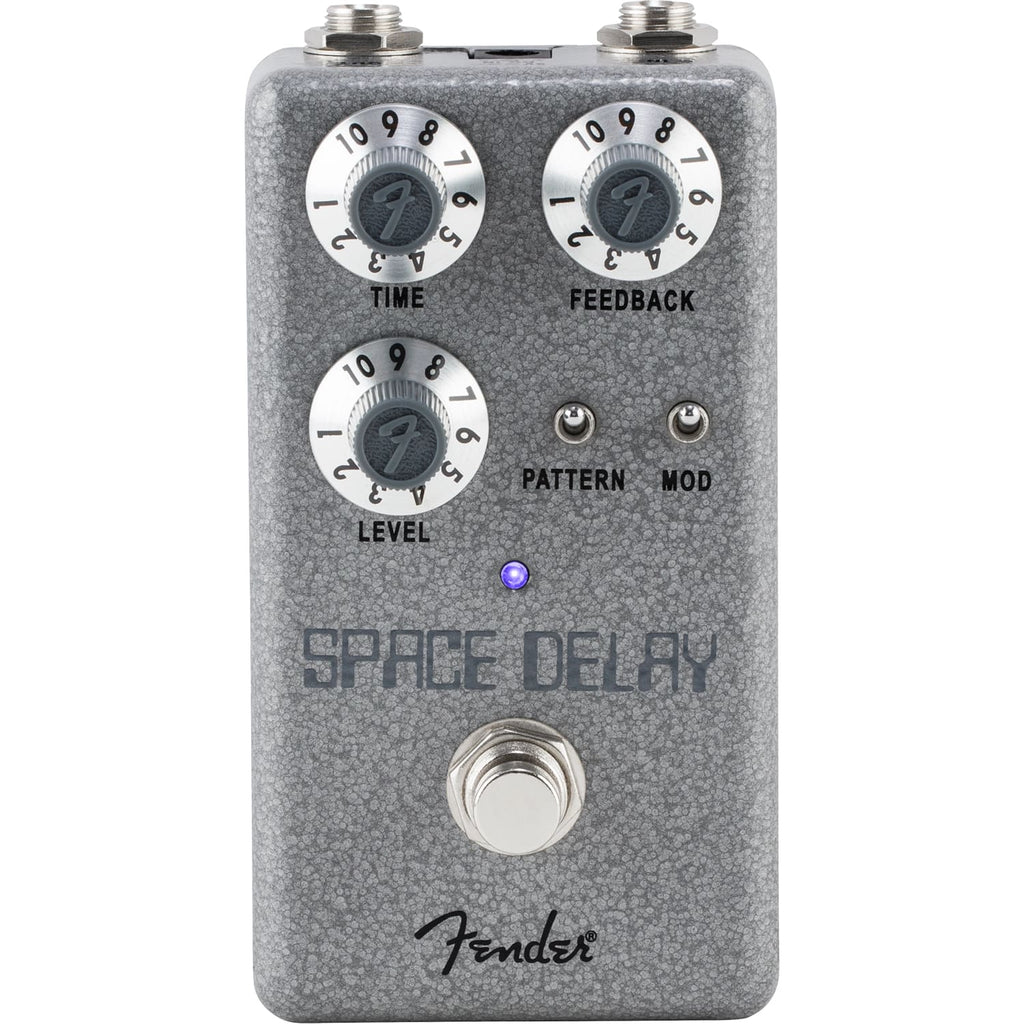 Fender Hammertone Space Delay pedal — angled view of pattern and mod switches