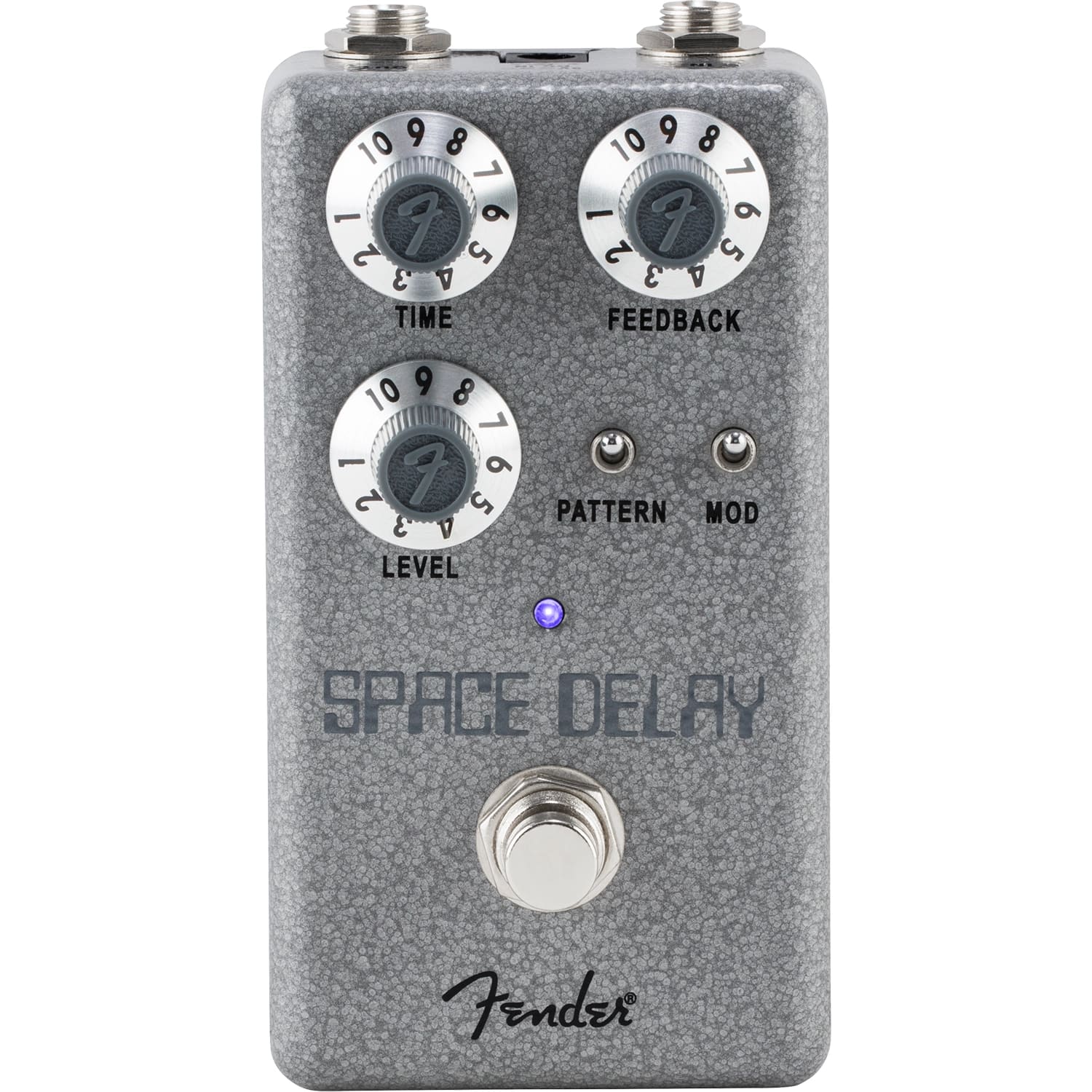Fender Hammertone Space Delay pedal — angled view of pattern and mod switches