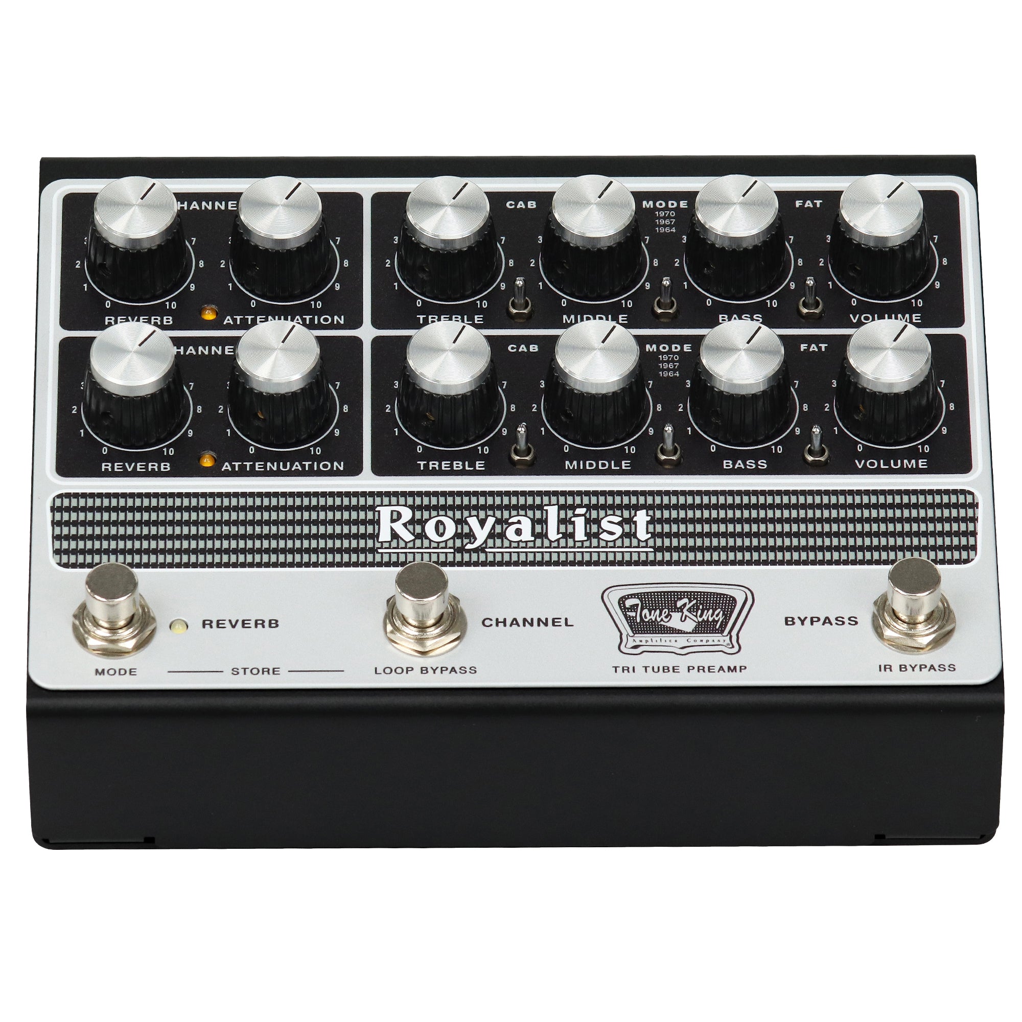 Tone King Royalist tri-tube British preamp pedal — side profile of enclosure