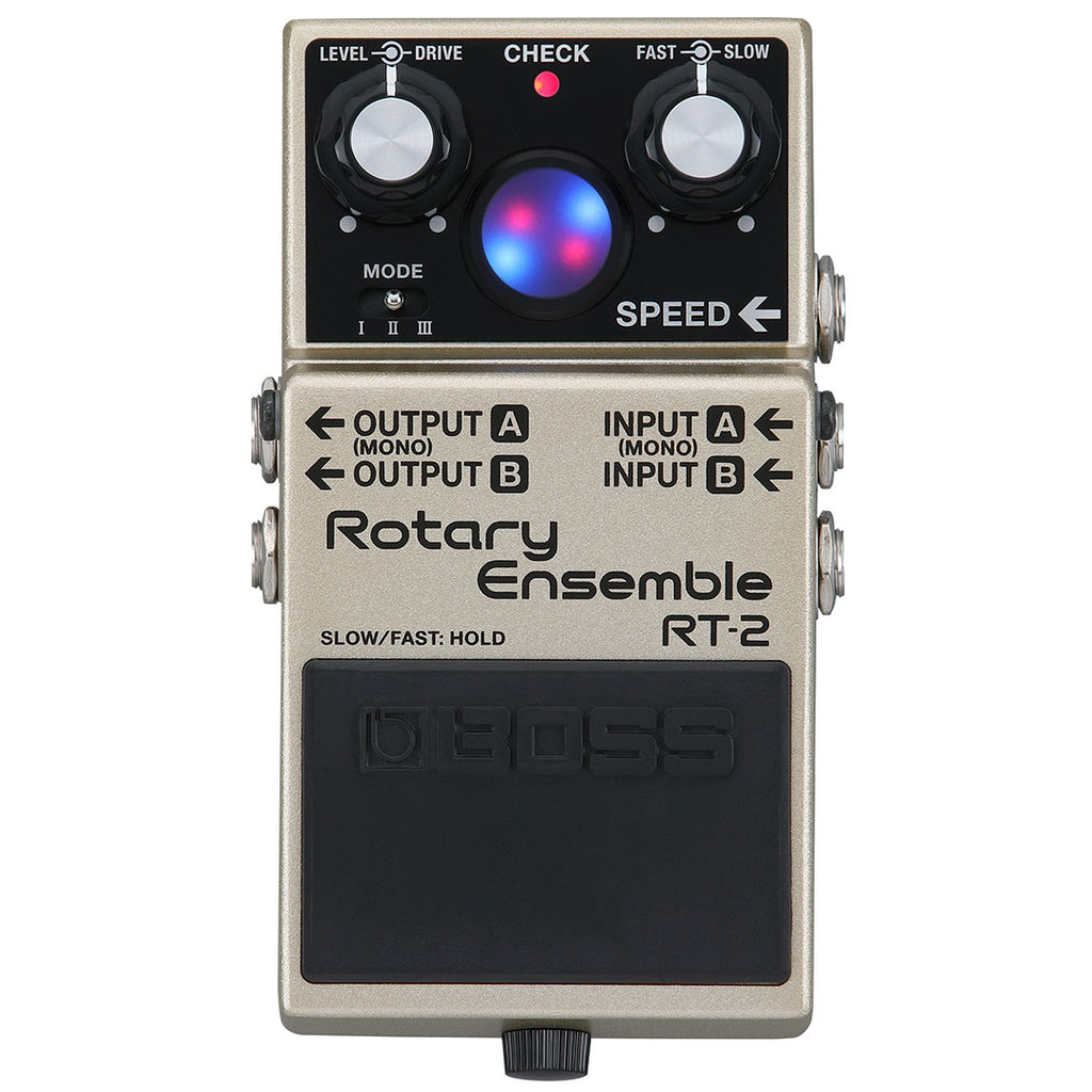 Boss RT-2 Rotary Ensemble guitar effects pedal — angled front view