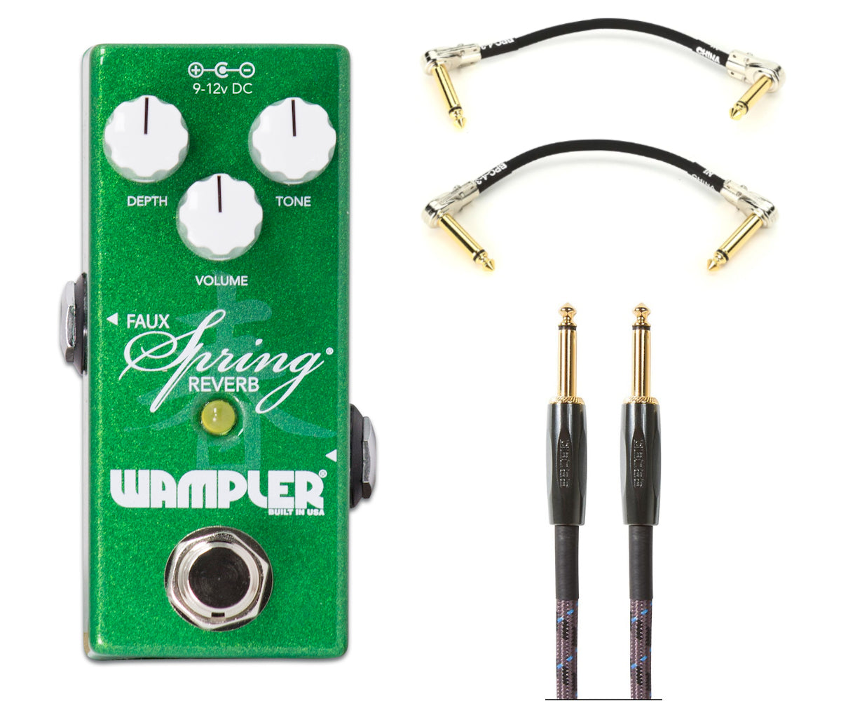 Wampler Mini Faux Spring Reverb pedal — green top view with included cables