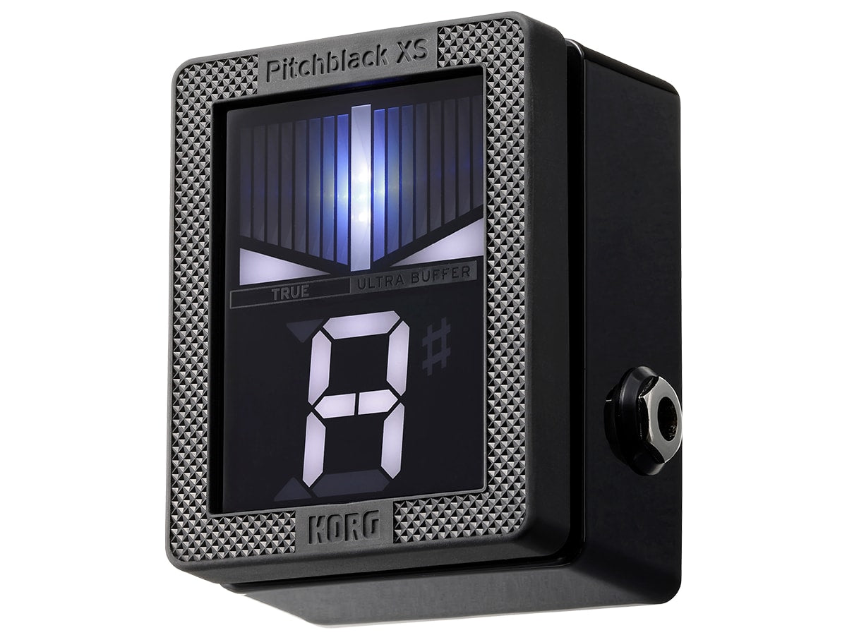 Korg Pitchblack XS mini tuner pedal — side input and output jacks