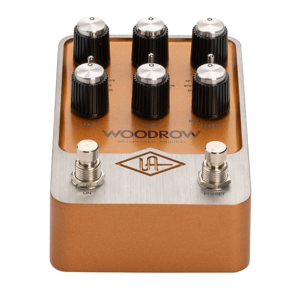 Universal Audio Woodrow 55 amp sim pedal — angled view of knobs