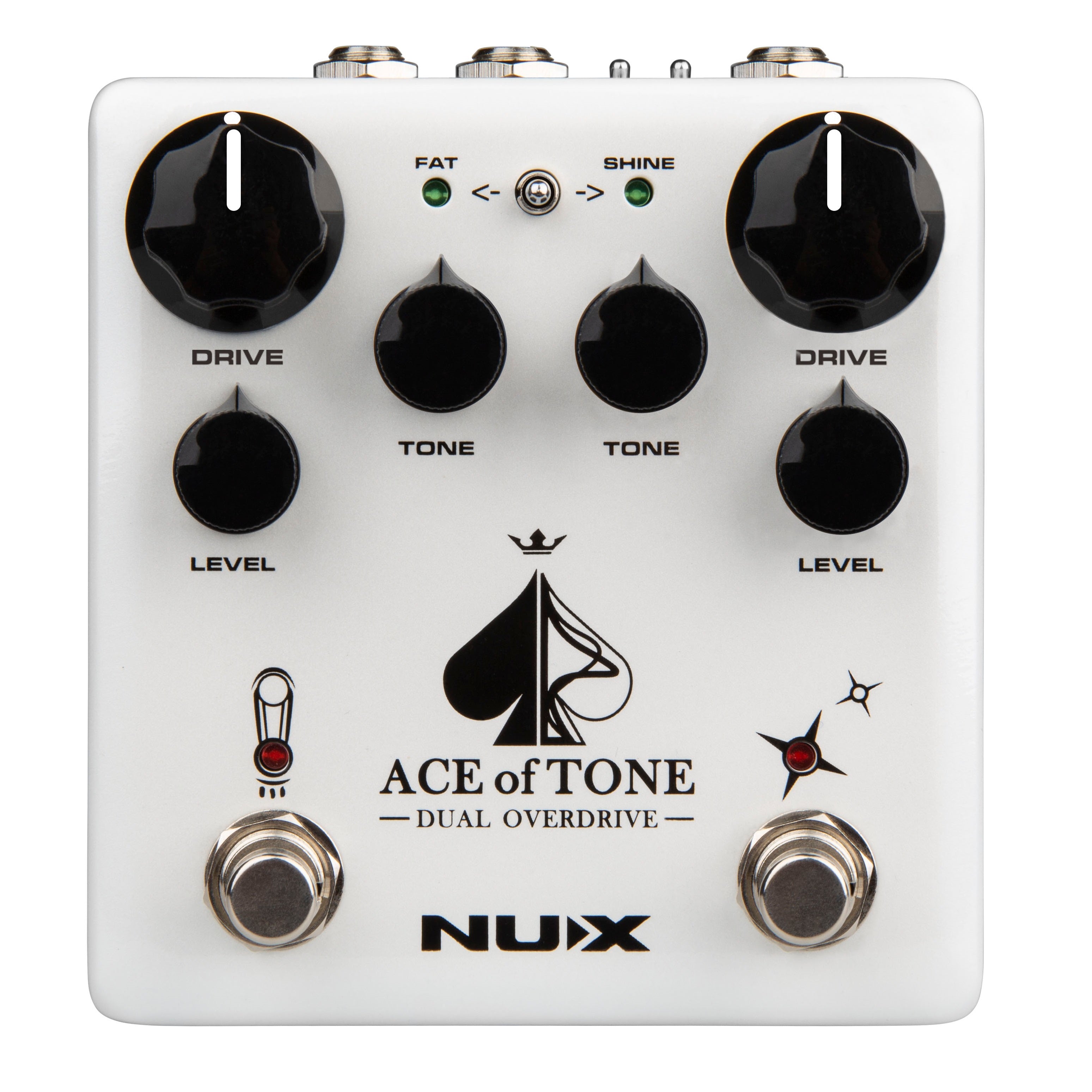 NUX NDO-5 Ace of Tone dual overdrive pedal — white enclosure top view