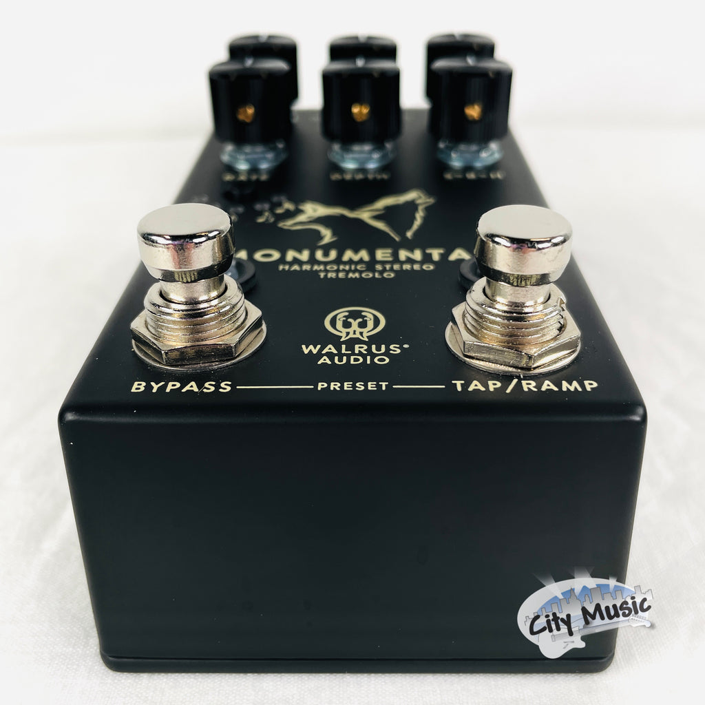 Used Walrus Audio Monumental tremolo pedal — opposite side jack view