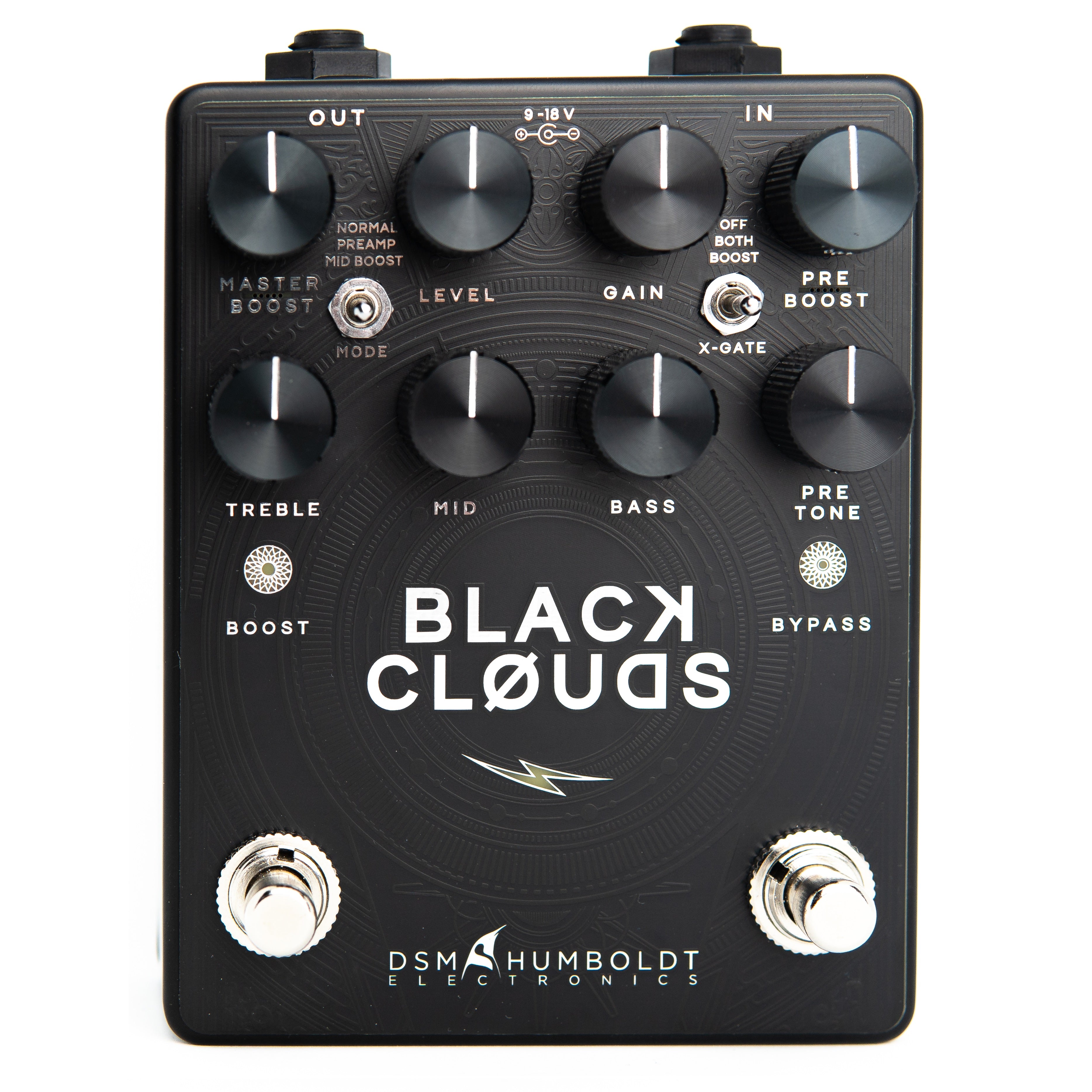 DSM & Humboldt Black Clouds distortion pedal — angled view