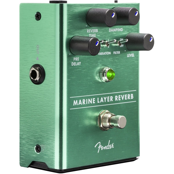 Fender Marine Layer Reverb pedal — close-up of green enclosure
