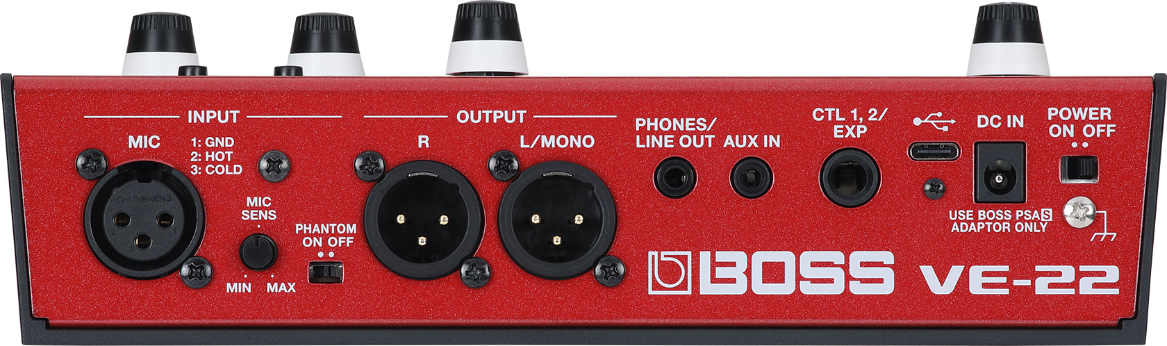 Boss VE-22 Vocal Performer pedal rear connections