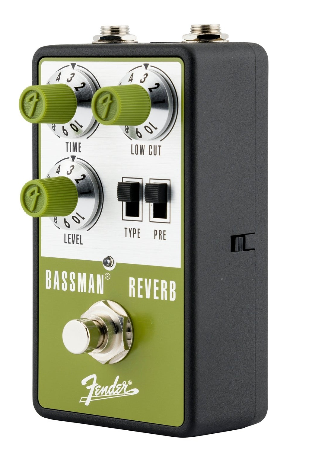 Fender Bassman Reverb pedal — side view showing top-mounted jacks