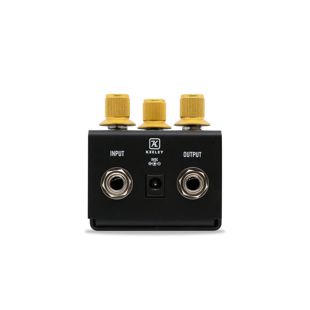 Keeley Super Rodent overdrive distortion pedal — black enclosure, detail of controls
