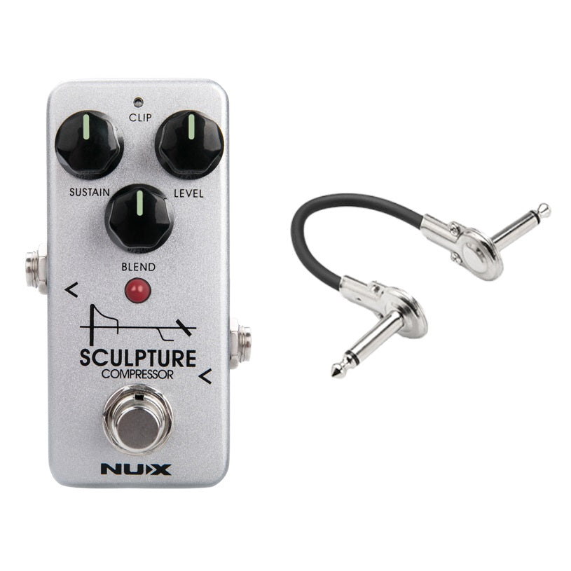 NUX NCP-2 Sculpture Compressor pedal — silver enclosure with included patch cable