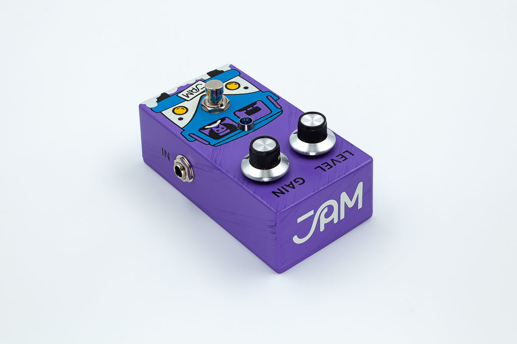 JAM Pedals Fuzz Phrase Si purple silicon fuzz pedal — footswitch detail