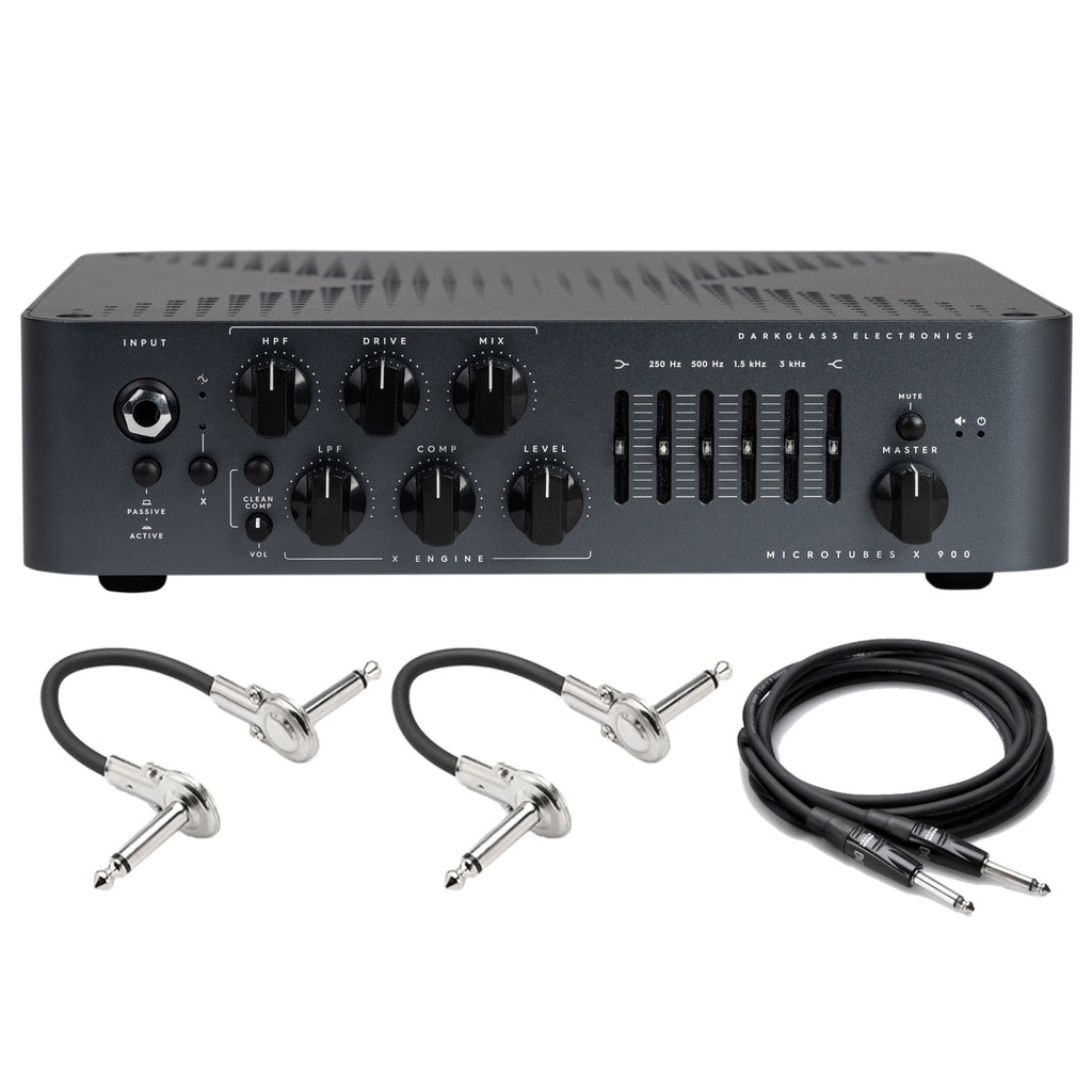 Darkglass Microtubes X 900 bass amp head with included Hosa patch and instrument cables