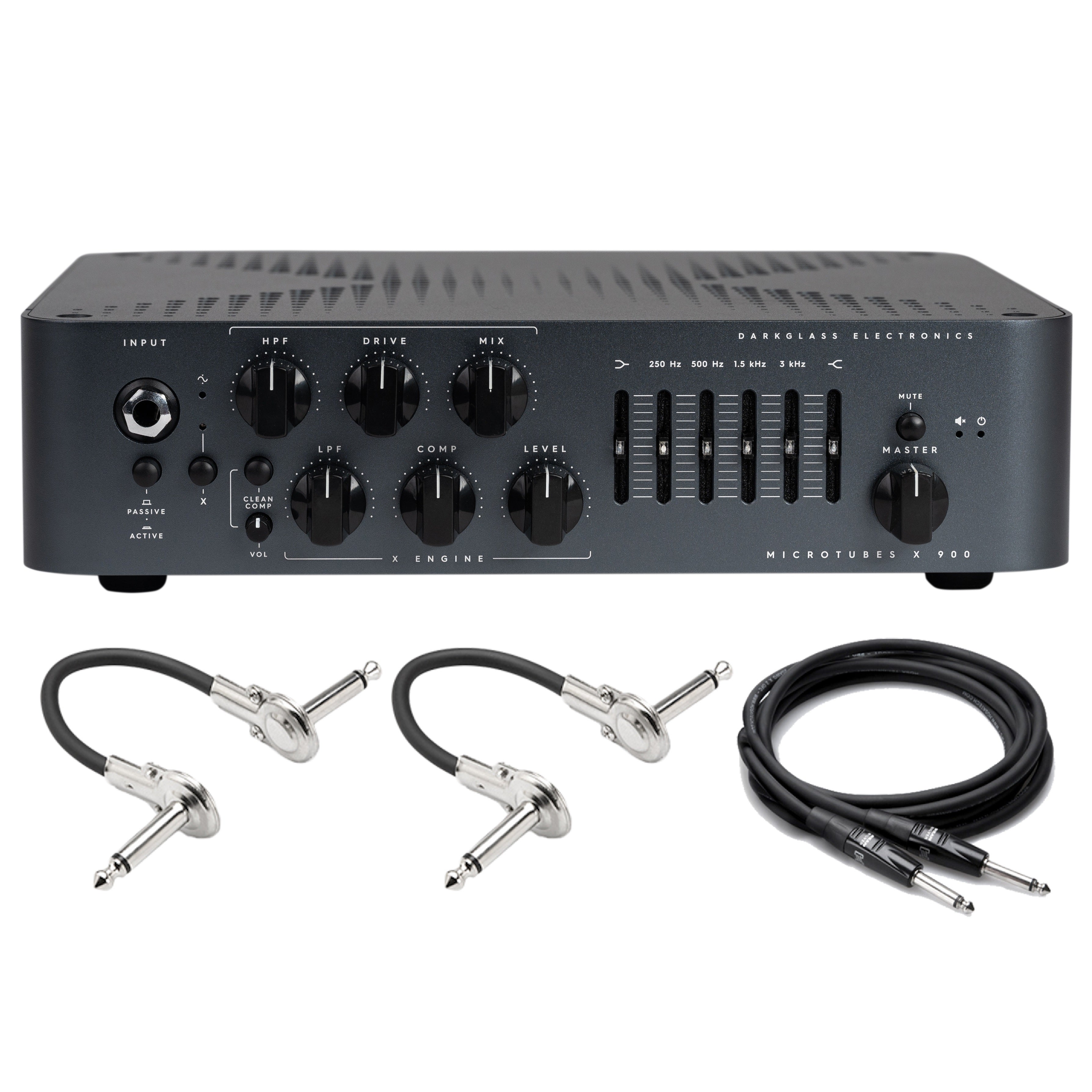 Darkglass Microtubes X 900 bass amp head with included Hosa patch and instrument cables