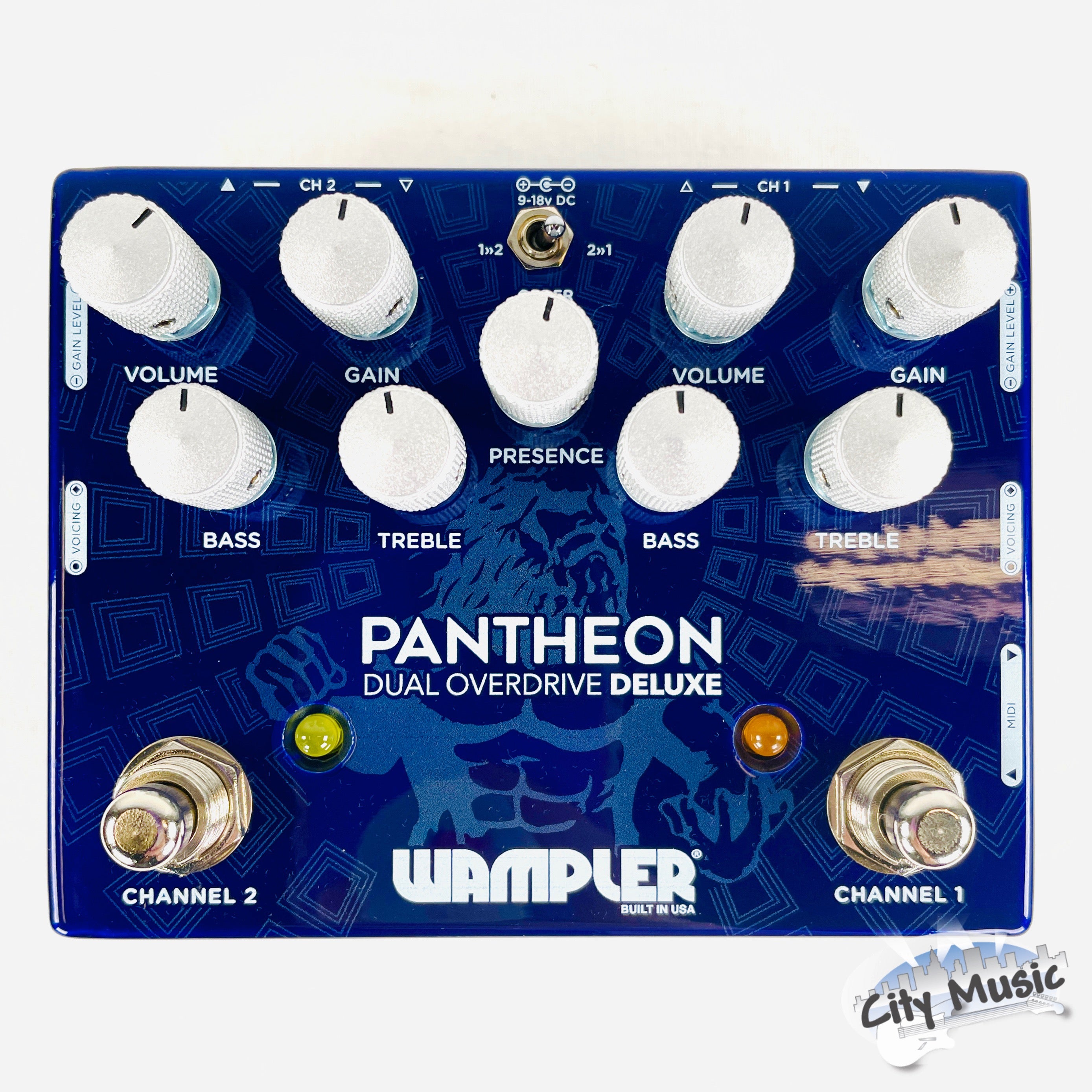 Wampler Dual Pantheon Deluxe overdrive pedal — angled view