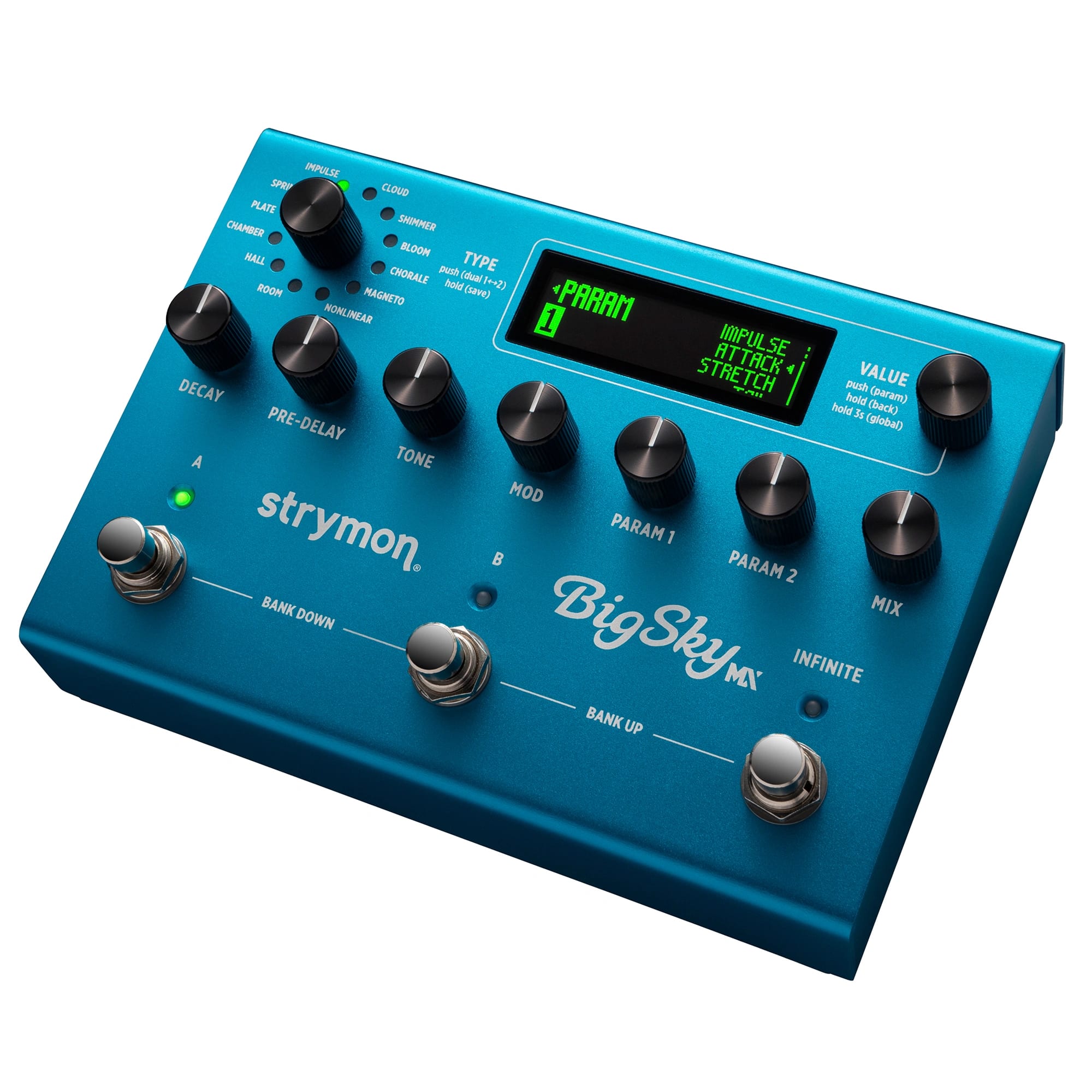 Strymon BigSky MX reverb pedal — angled top view