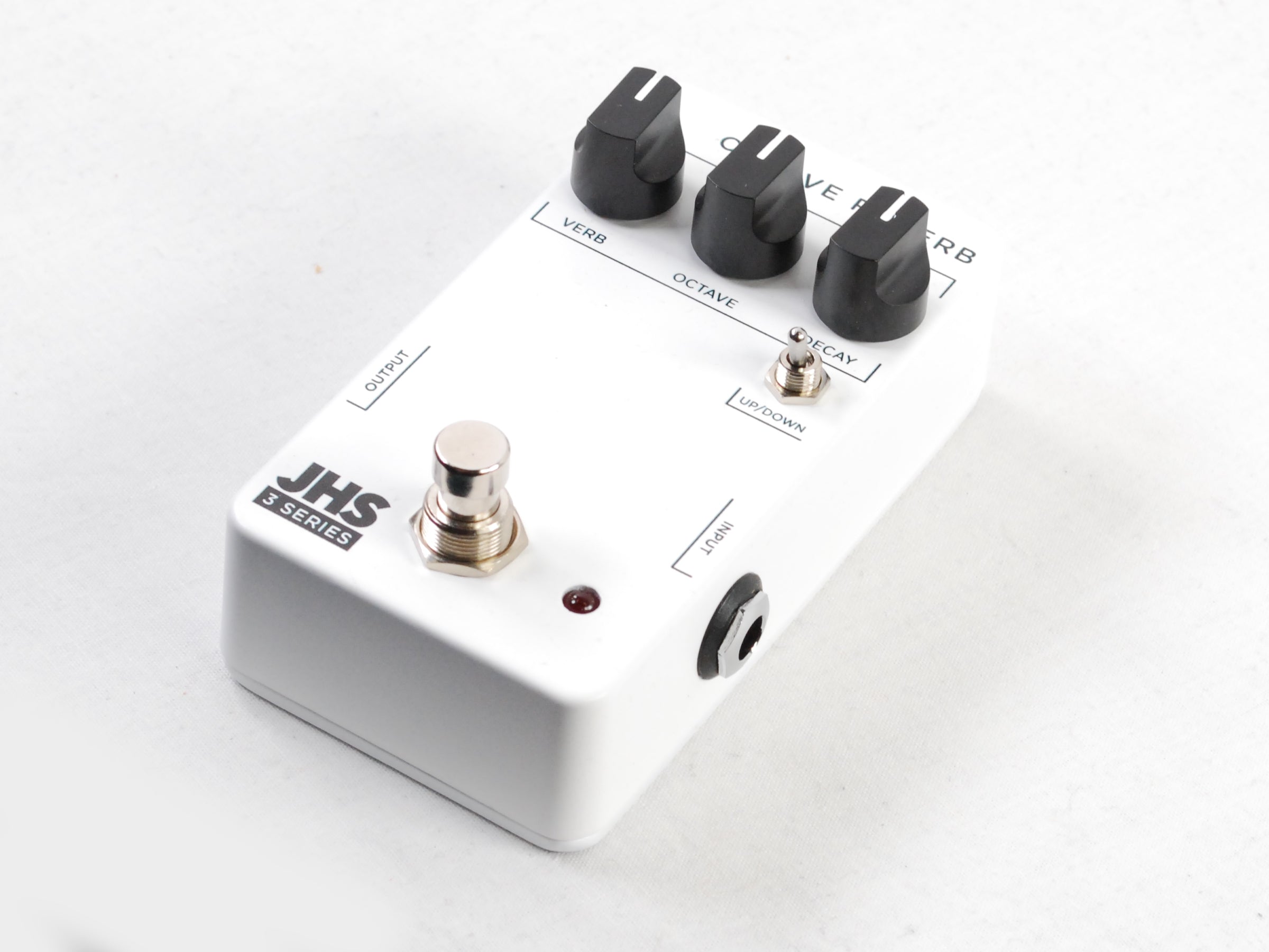 JHS 3 Series Octave Reverb pedal — white, angled view with jacks