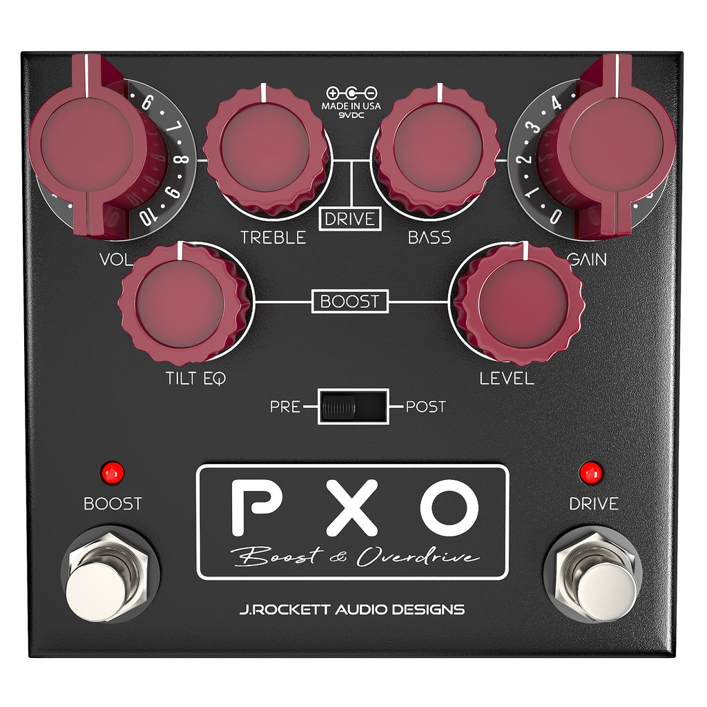 J. Rockett PXO Phil X overdrive pedal controls and footswitches