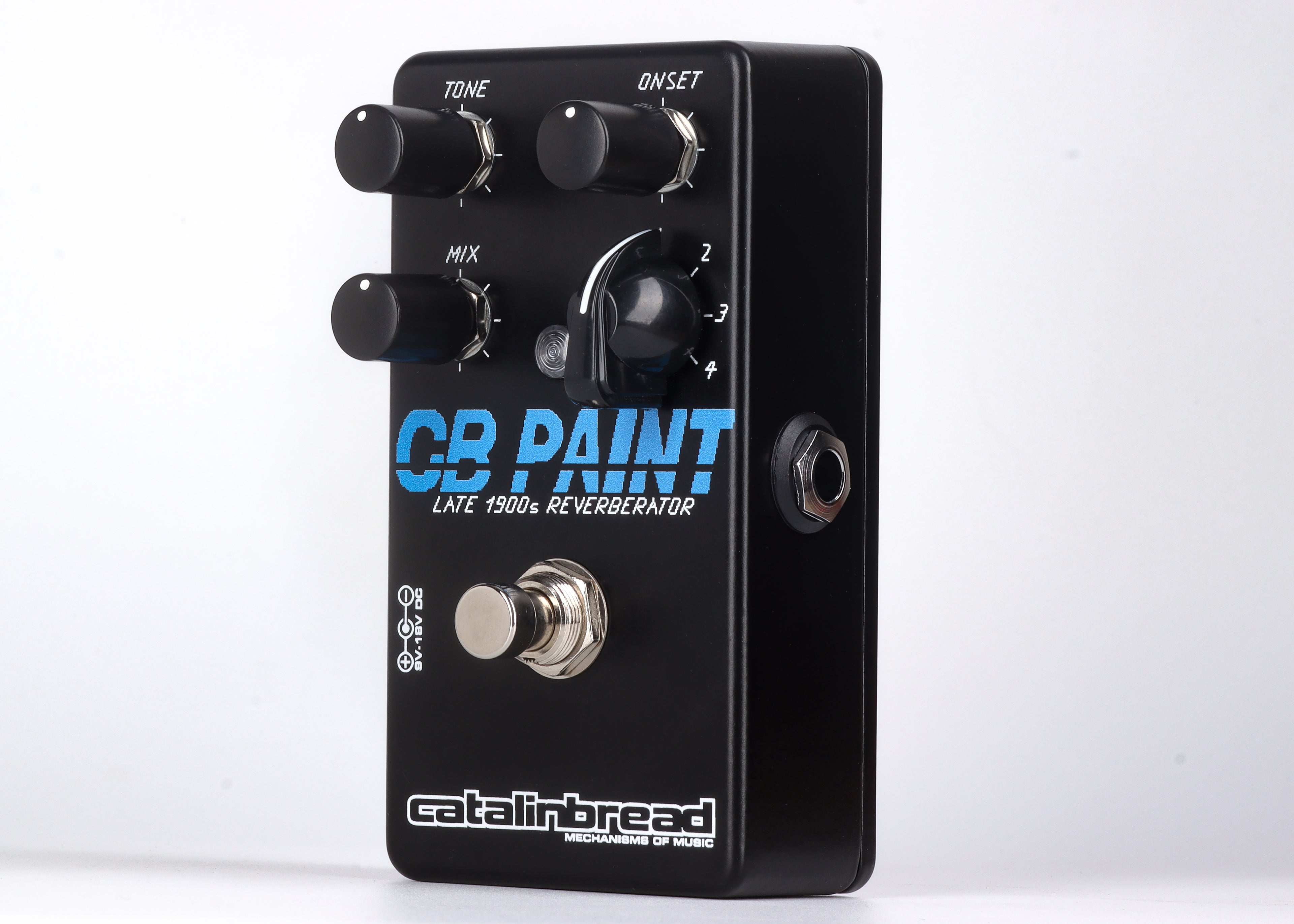 Catalinbread CB Paint reverberator reverb pedal - side view with jack
