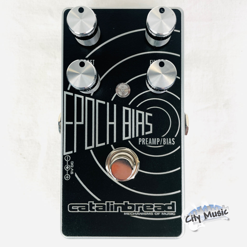 Catalinbread Epoch Bias preamp boost pedal - front angle of black enclosure