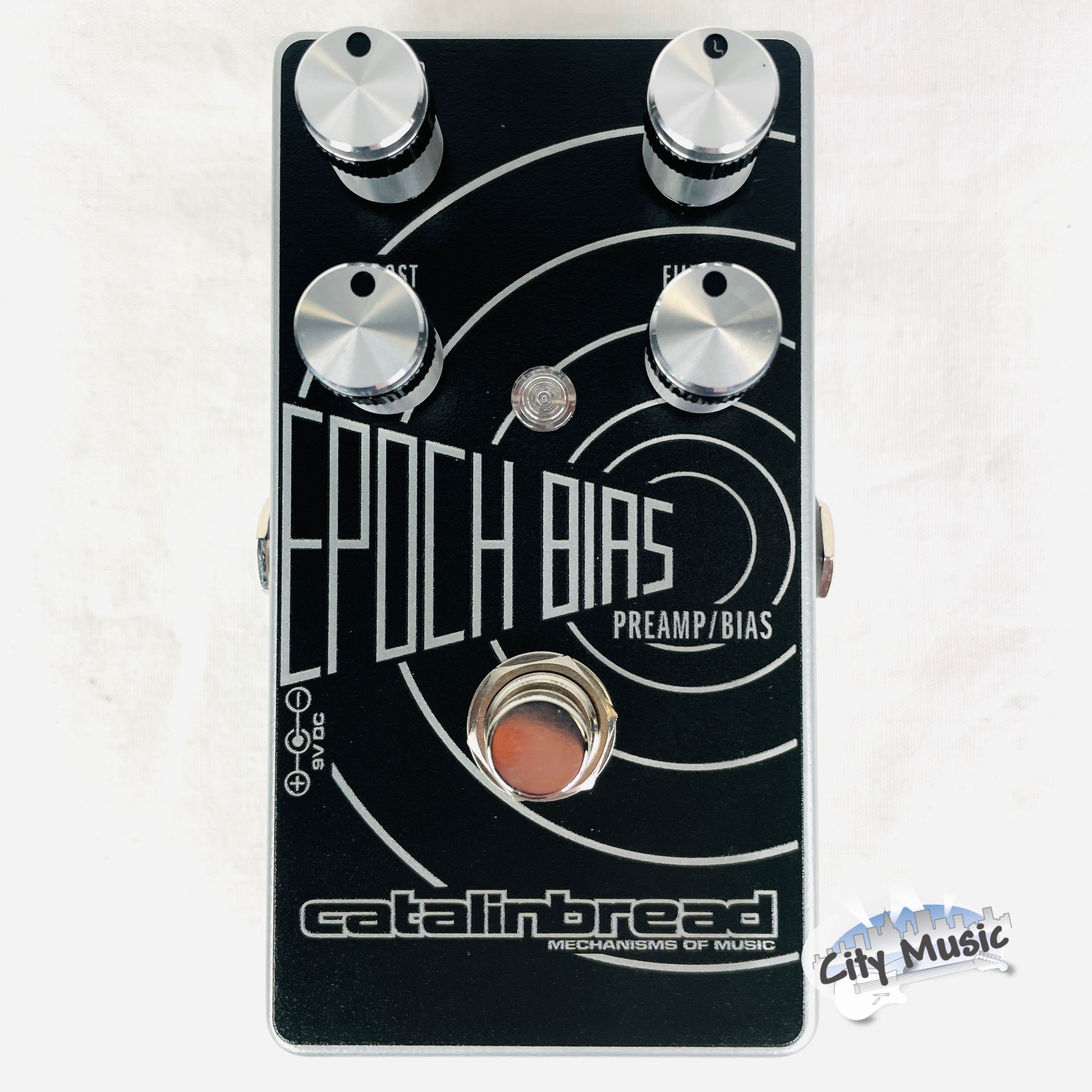 Catalinbread Epoch Bias preamp boost pedal - front angle of black enclosure