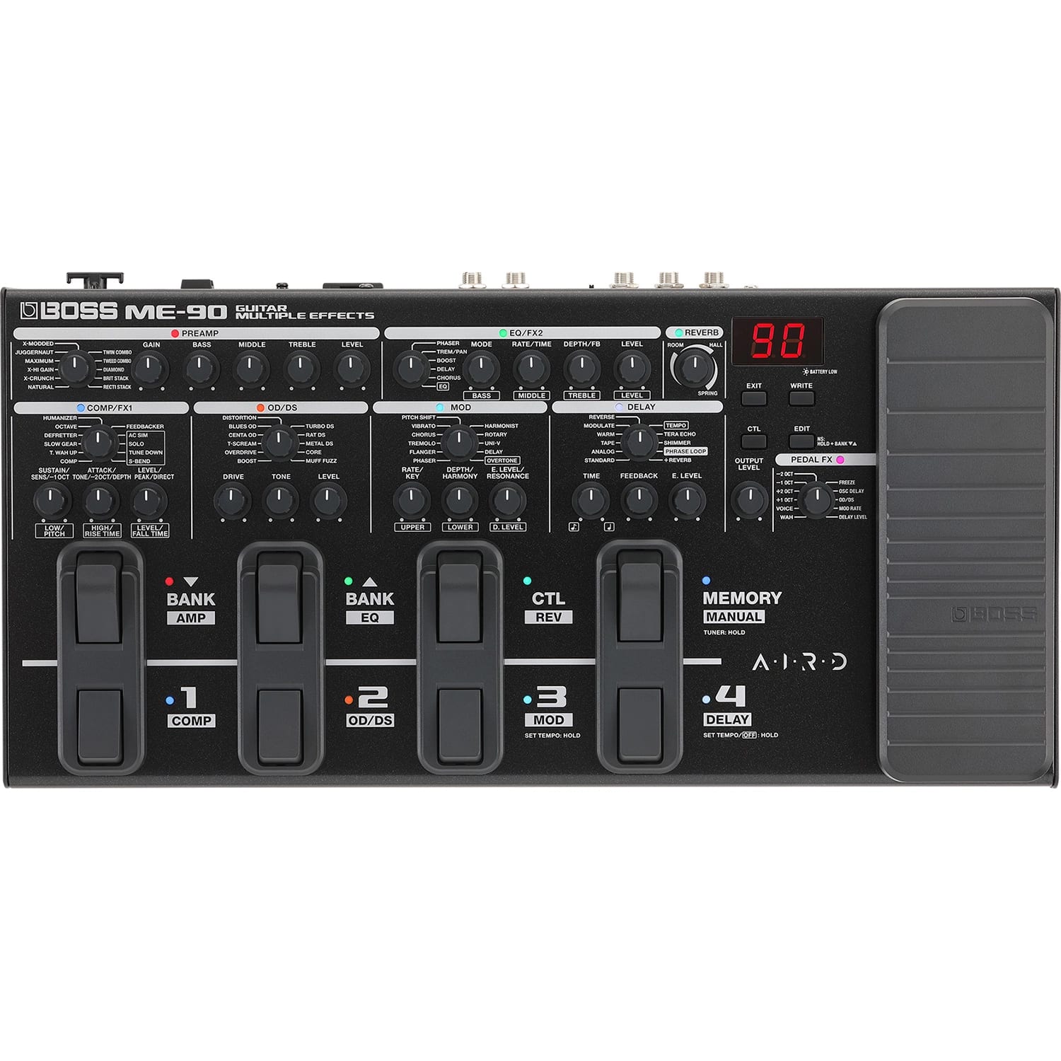 Boss ME-90 multi-effects pedal — rear panel input and output jacks