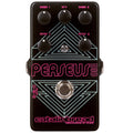 Catalinbread Perseus Dio sub-octave fuzz pedal — black enclosure with pink and teal graphics, top view