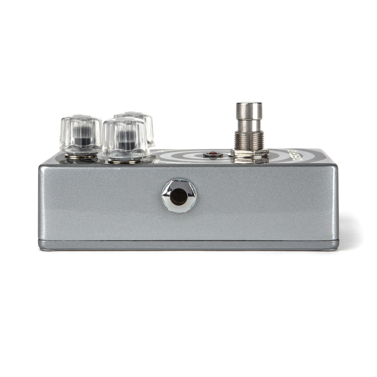MXR WA44 Wylde Audio Overdrive pedal — angled side view of silver chassis