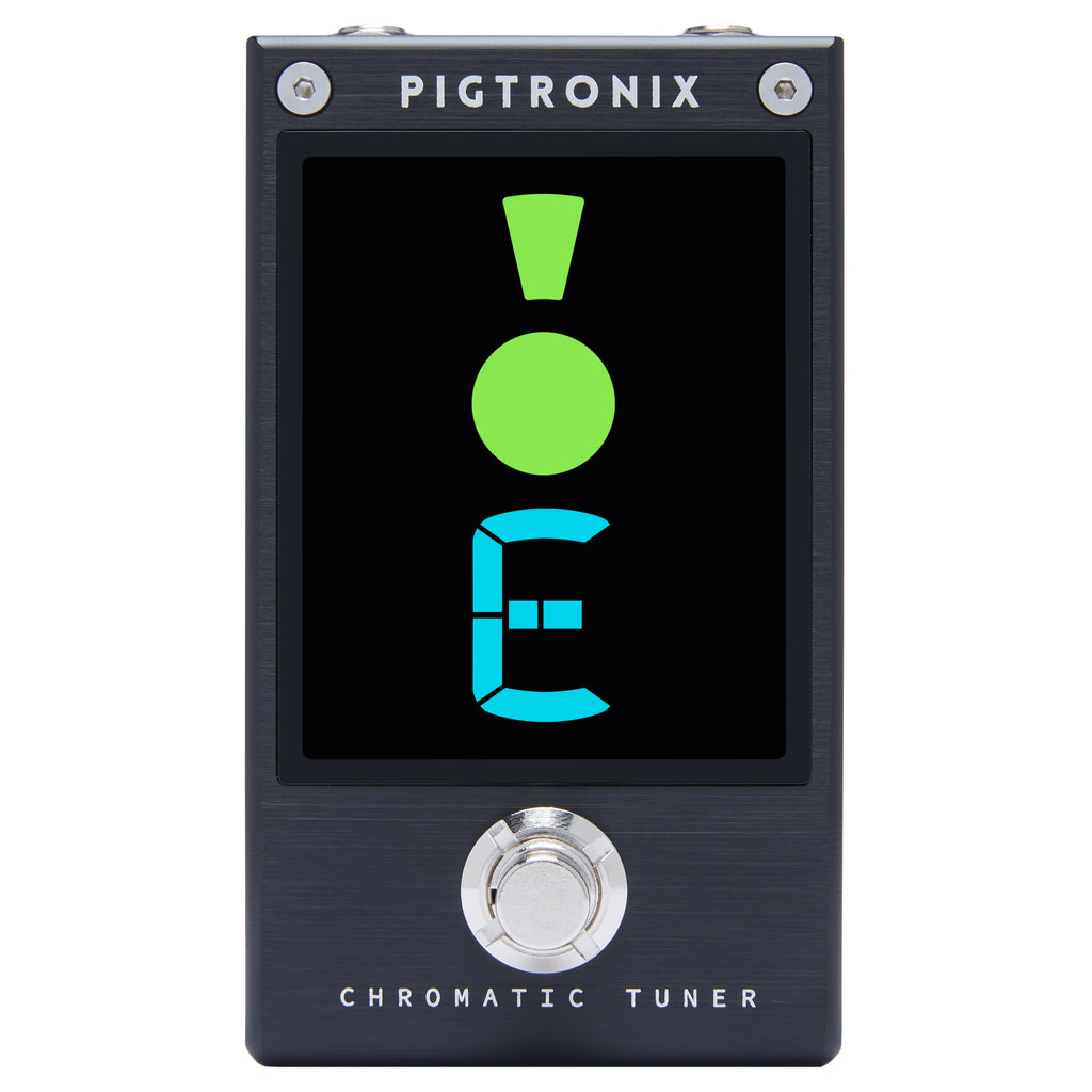Pigtronix 2NR chromatic tuner pedal — high-contrast LED screen detail