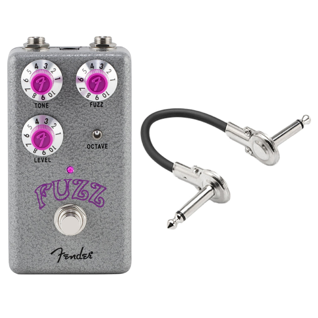 Fender Hammertone Fuzz pedal — gray hammertone enclosure with patch cable