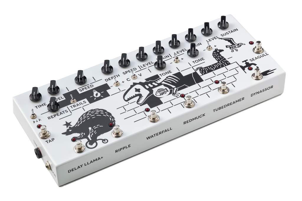 JAM Pedals Pink Flow multi-effects pedal — rear jacks and connections