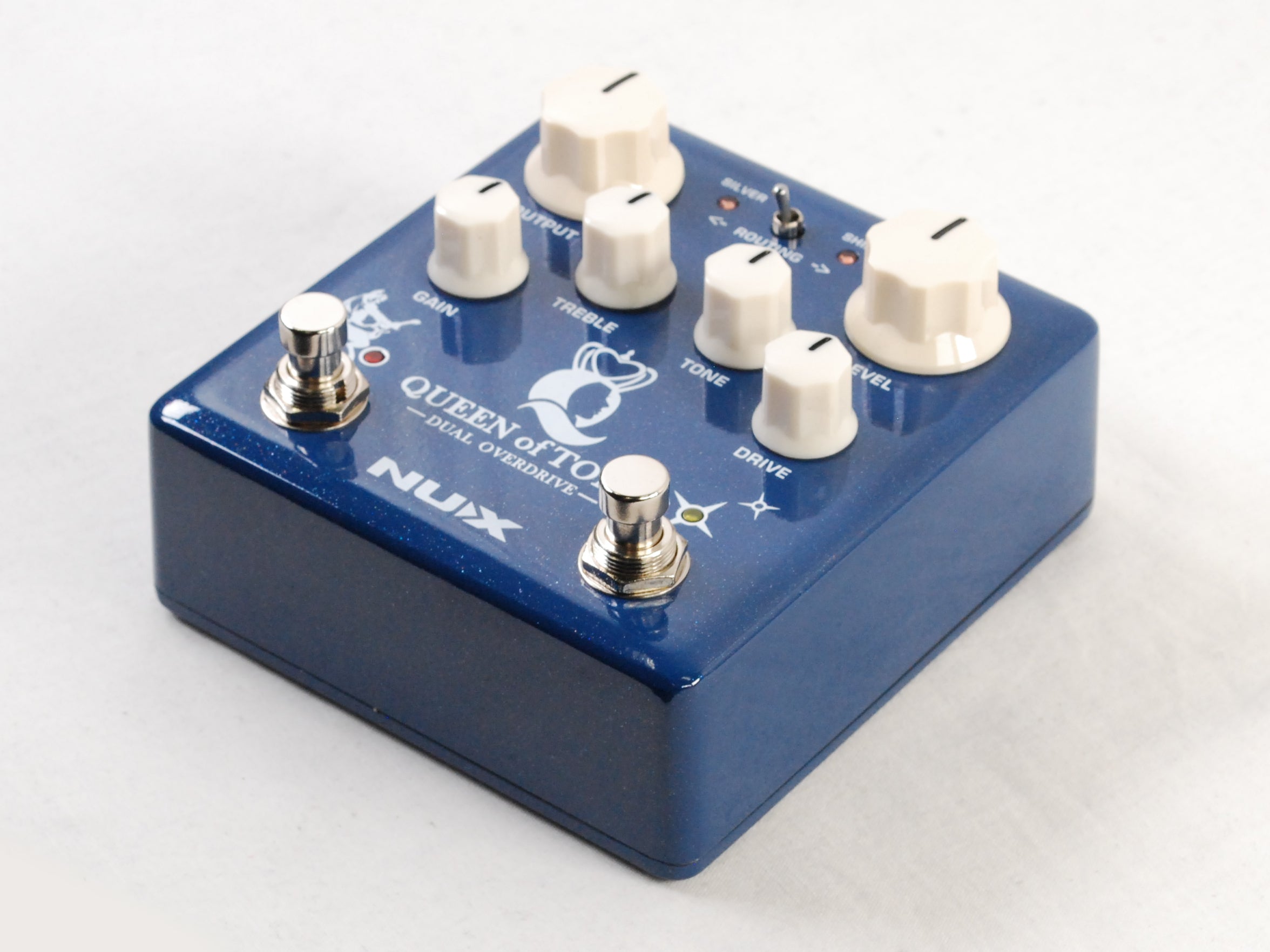 Used NUX NDO-6 Queen of Tone overdrive pedal — rear jacks and switches