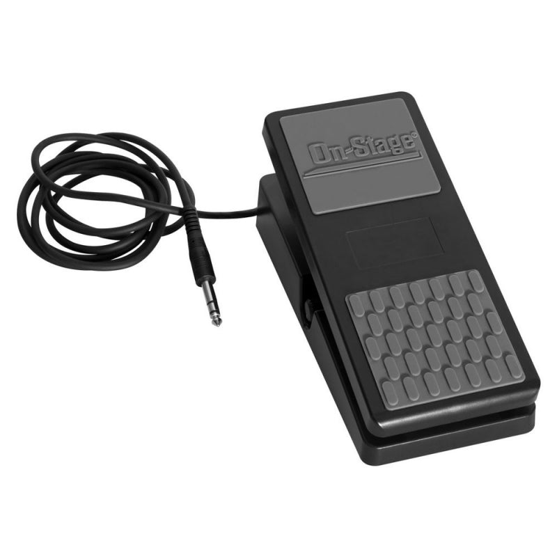 On-Stage KEP100 expression pedal — black pedal with gray treadle and attached TRS cable