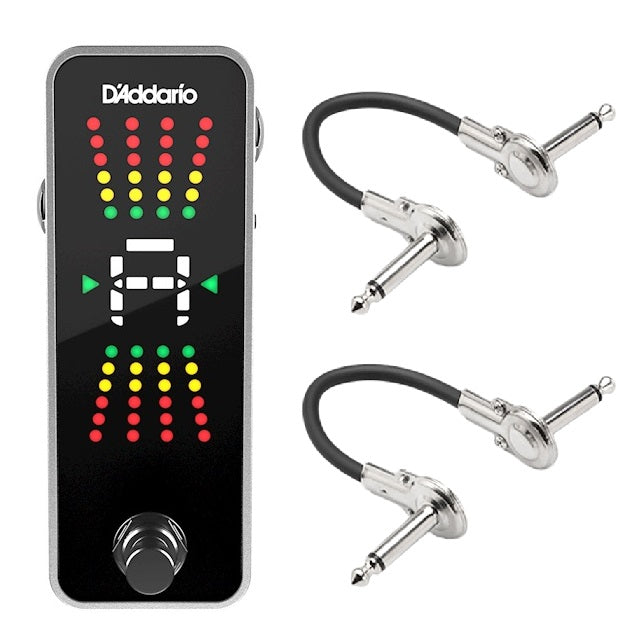 D'Addario CT-20 chromatic pedal tuner — silver, color display, with patch cables