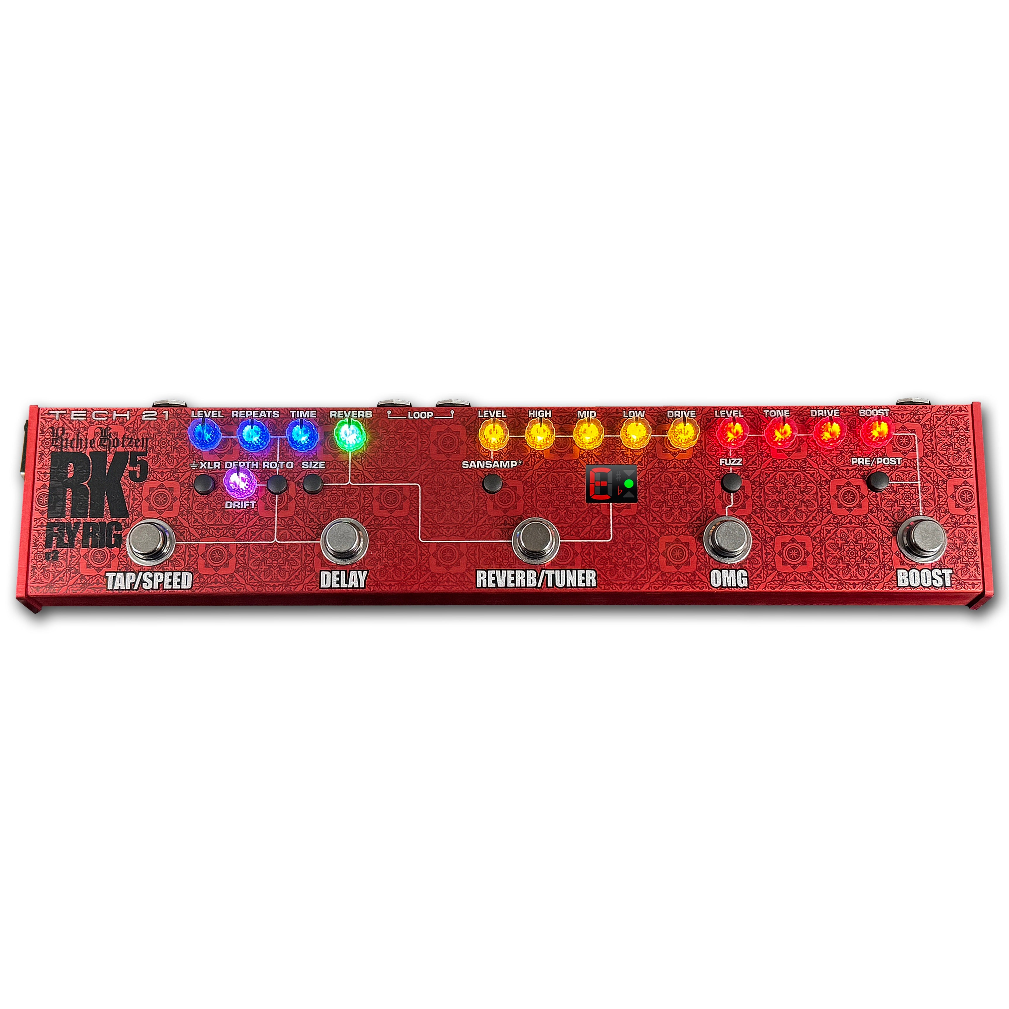 Tech 21 RK5 V3 Richie Kotzen Fly Rig SansAmp pedal — red enclosure top control panel