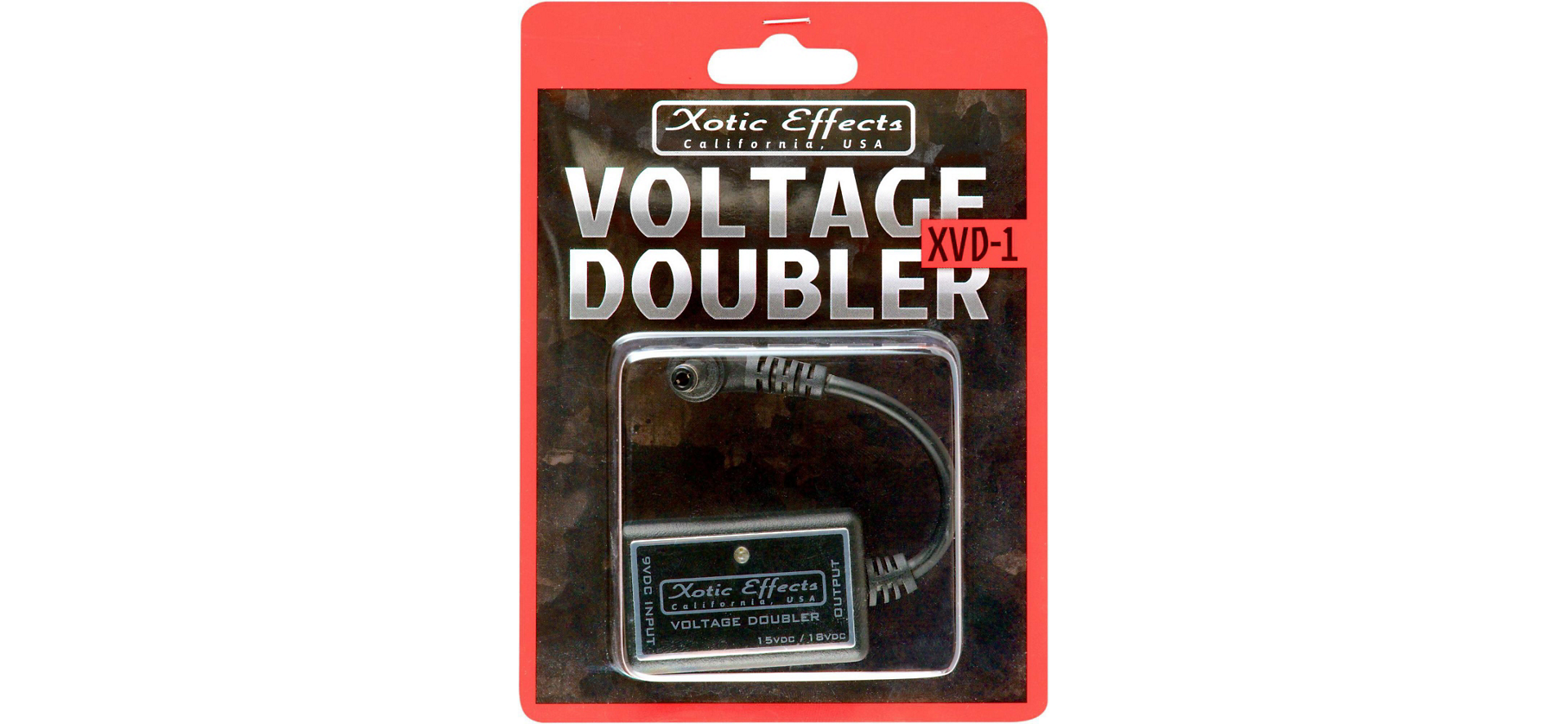 Xotic XVD-1 Voltage Doubler 9V to 18V power supply adapter — front in retail packaging