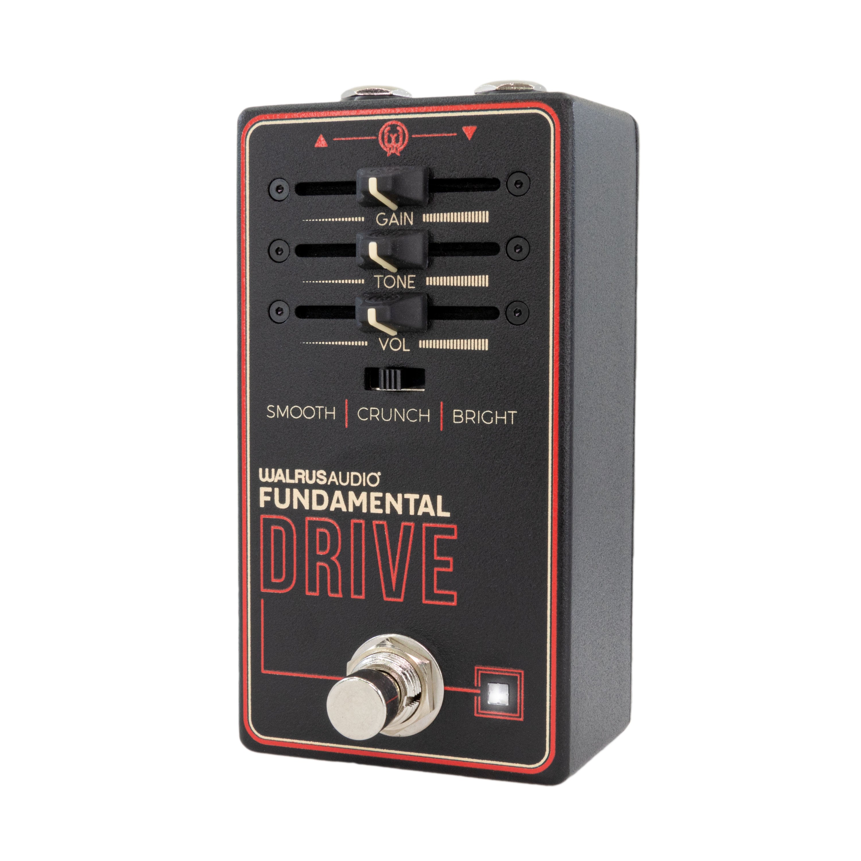 Walrus Audio Fundamental Drive overdrive pedal — black, fader controls detail