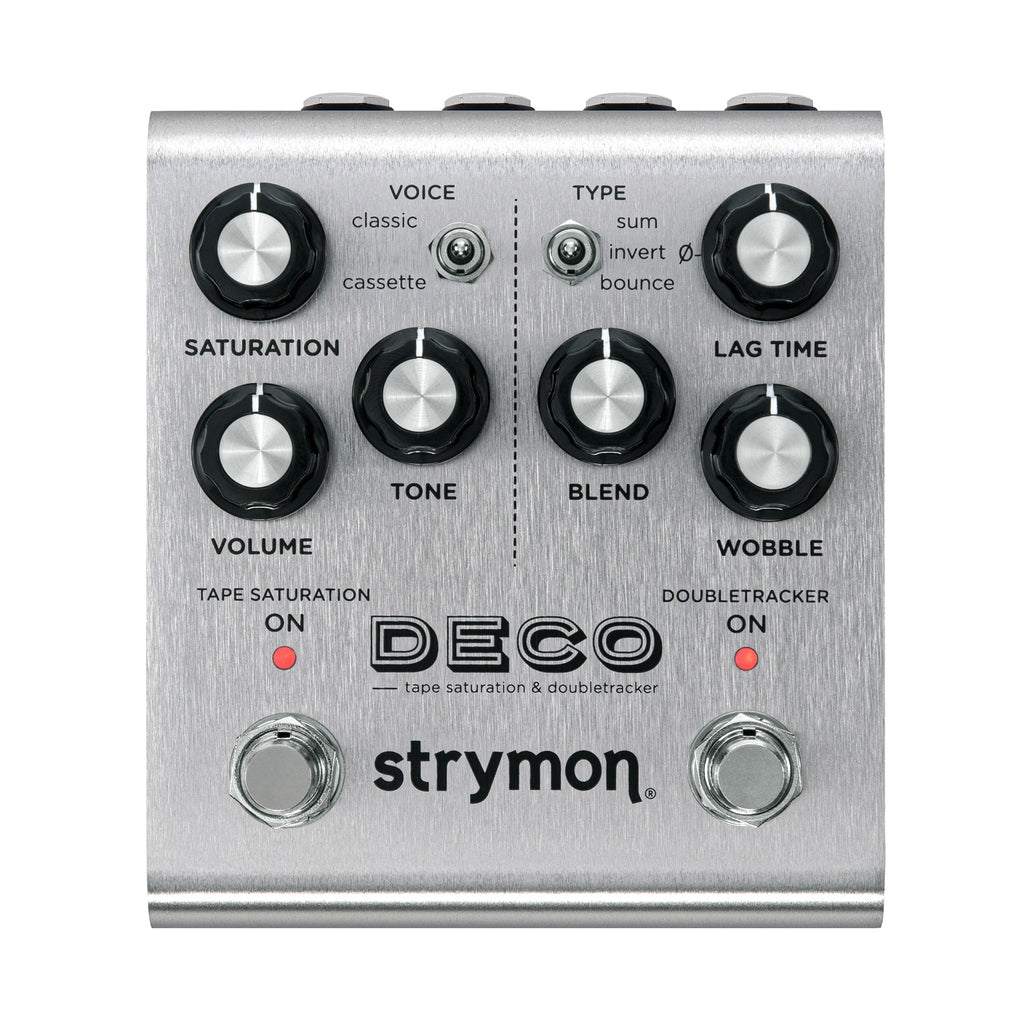 Strymon Deco V2 tape saturation pedal — silver enclosure front view