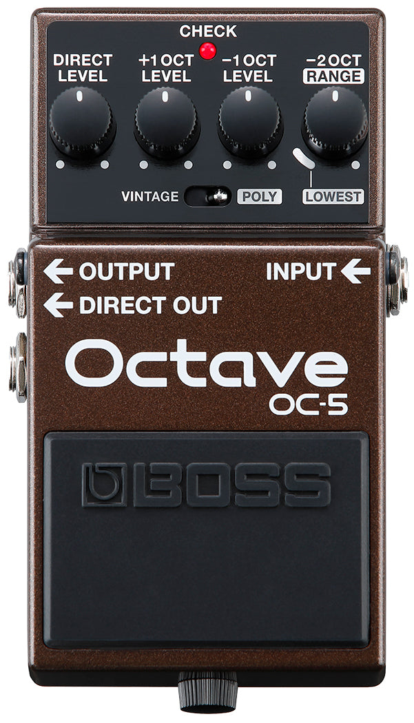 Boss OC-5 Octave pedal — top control knobs detail