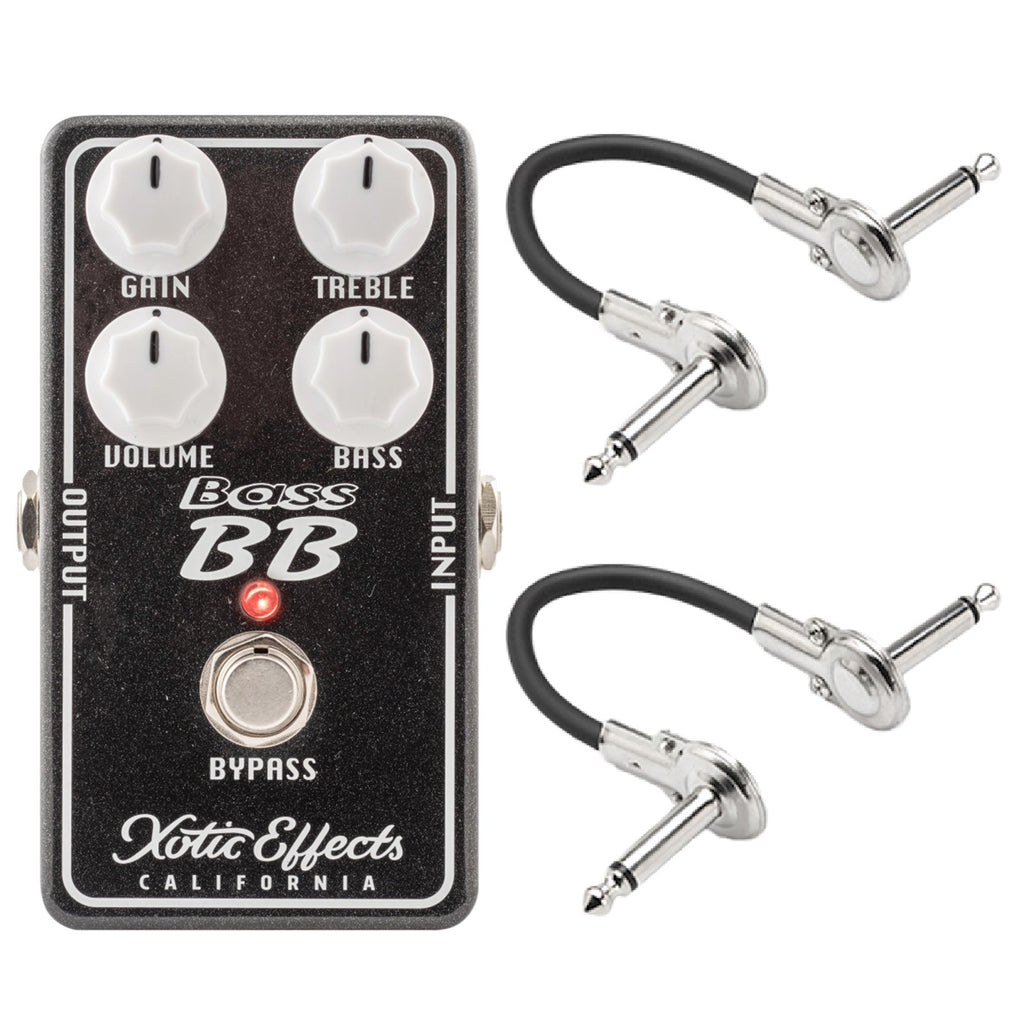 Xotic Bass BB Preamp V1.5 bass pedal angled view with bypass footswitch