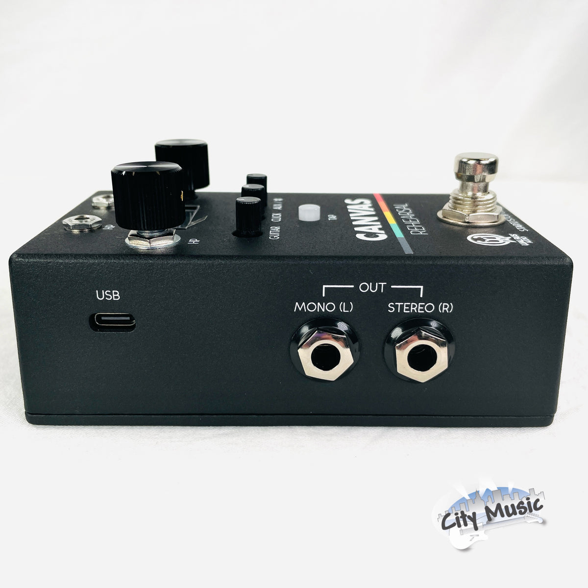 Used Walrus Audio Canvas Rehearsal headphone amp pedal — footswitch detail
