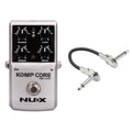 NUX Komp Core Deluxe compressor pedal — silver enclosure front with patch cable