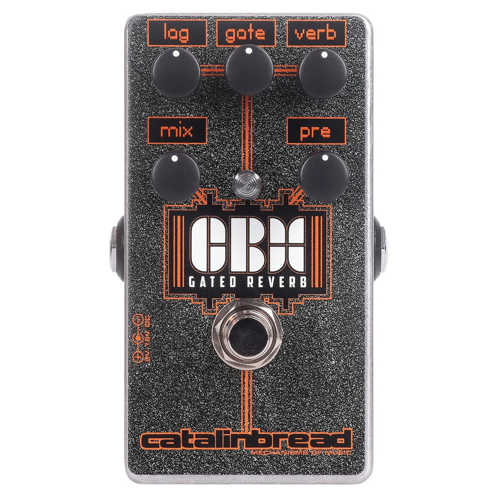 Catalinbread CBX Gated Reverb pedal — graphite sparkle enclosure, front