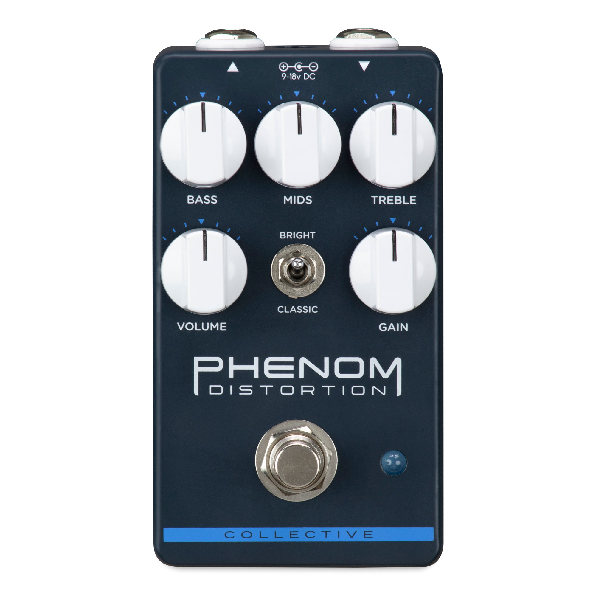 Wampler Phenom Distortion pedal - front view showing Volume, Gain, 3-band EQ controls