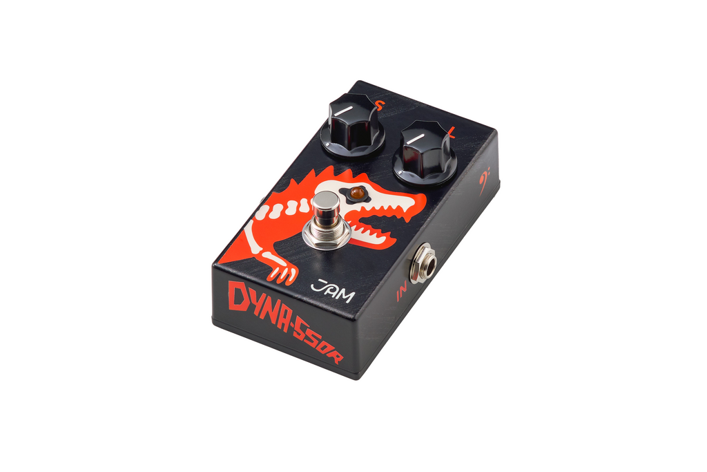 JAM Pedals Dyna-ssoR bass compressor pedal — control knobs detail