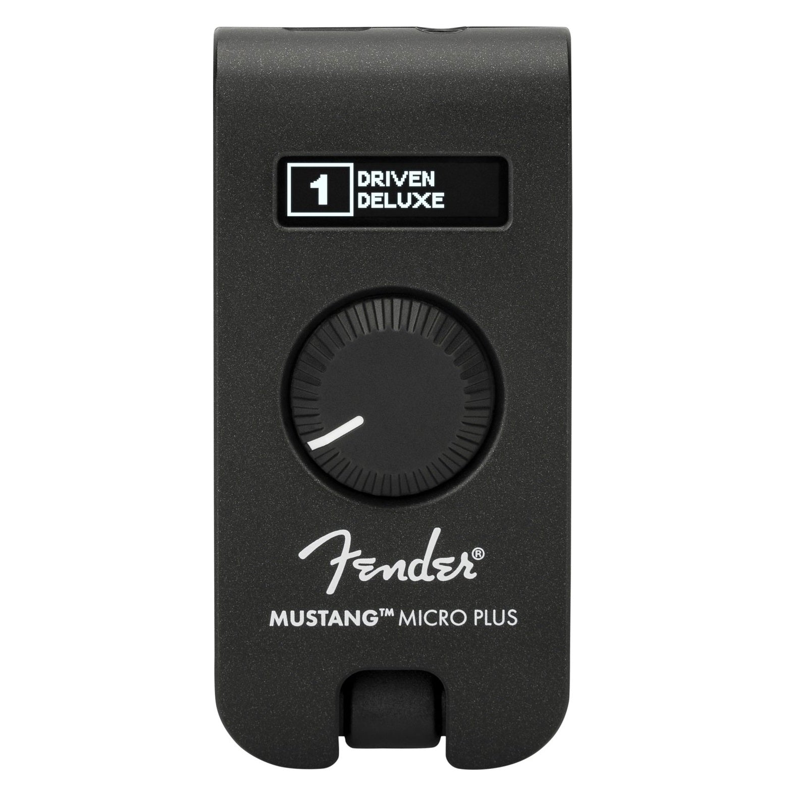 Fender Mustang Micro Plus headphone guitar amp — black front display